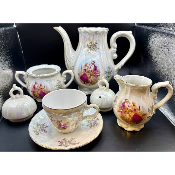 Vintage Pearlesent Musical Tea Set Elegant 15 Piece Set Occupied Japan - Picture 2 of 9